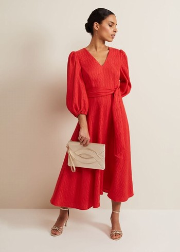 Phase Eight Petite Marilyn Puff Sleeve Dress Orange Canada | GLSPWQ-032